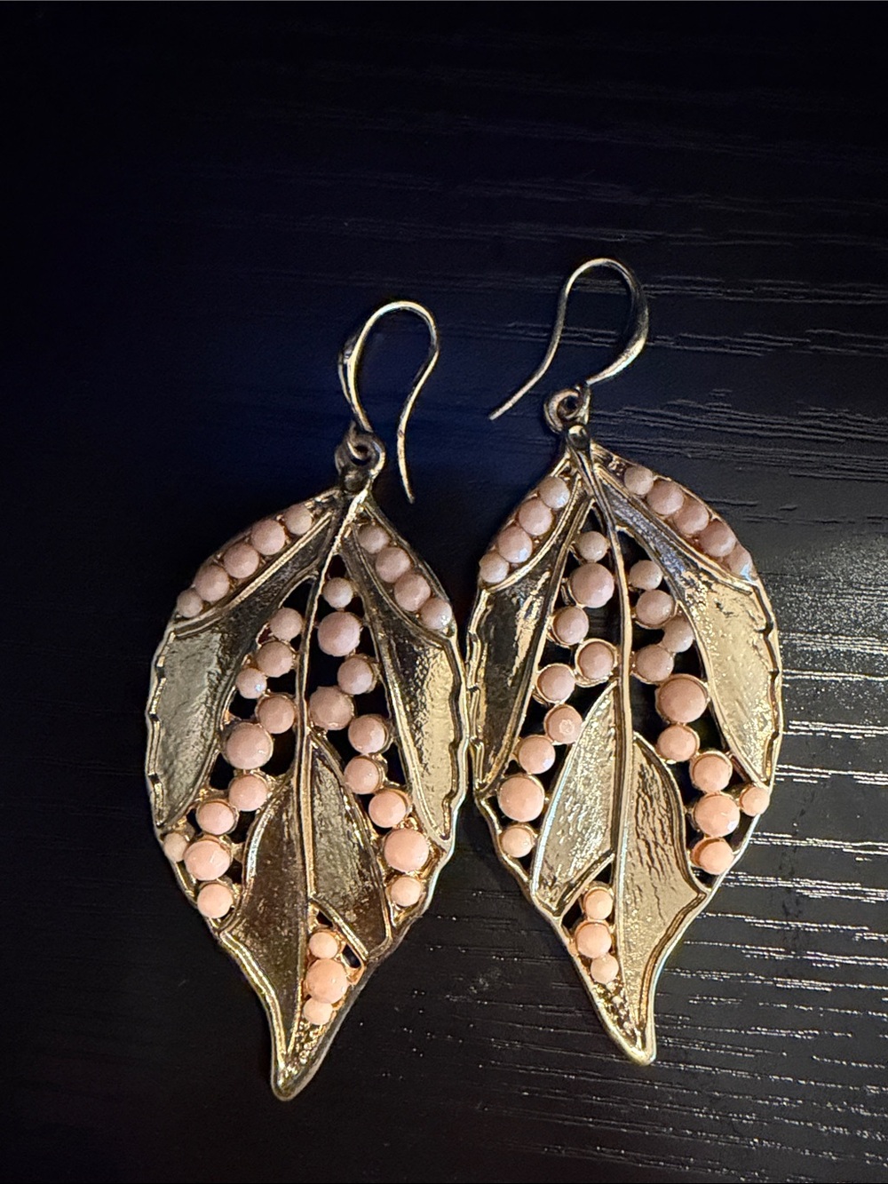 Amrita Singh Gold Leaf Earrings with Pale Pink Beads